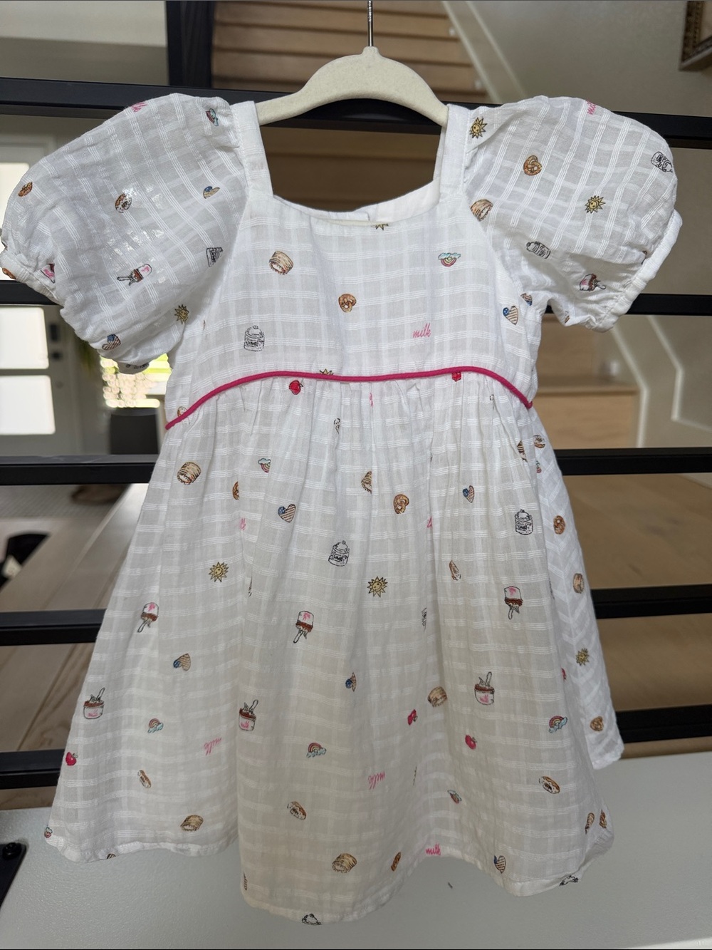 Milk x Janie and Jack - baby White Milkbar treats print Puff Sleeve Dress 12-18m